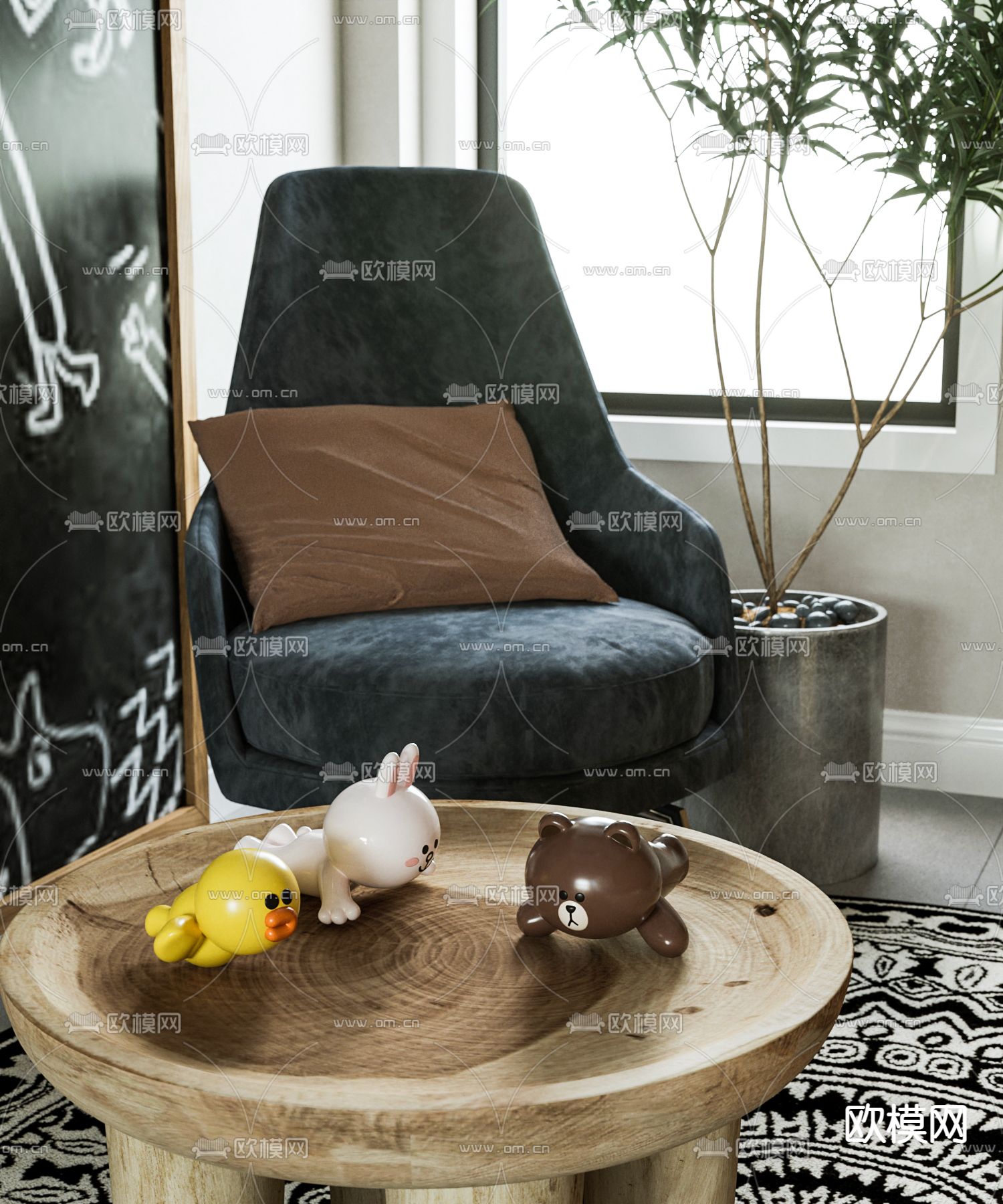 娱乐室 休息室3d模型下载（渲染图2）