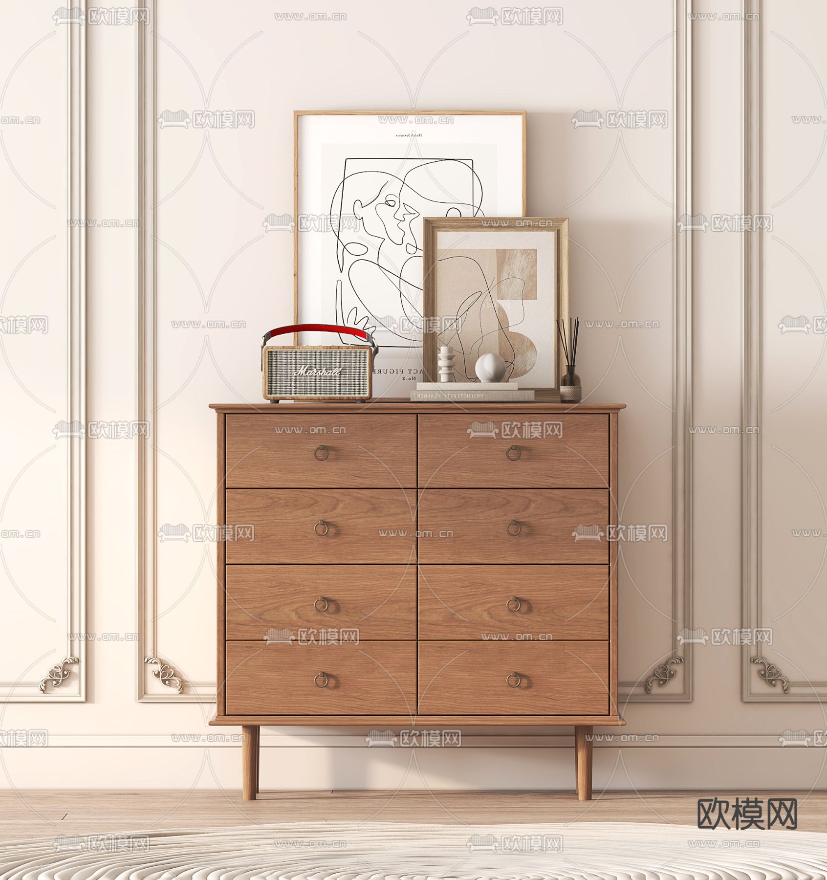 北欧边柜 斗柜3d模型下载