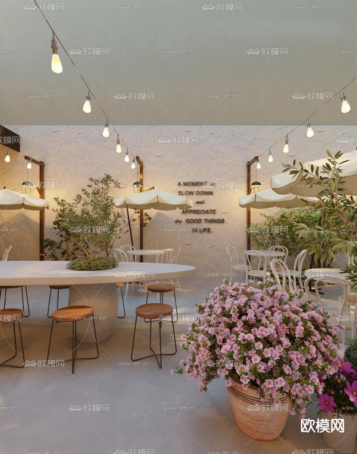 露台餐厅 网红餐厅3d模型下载（渲染图3）