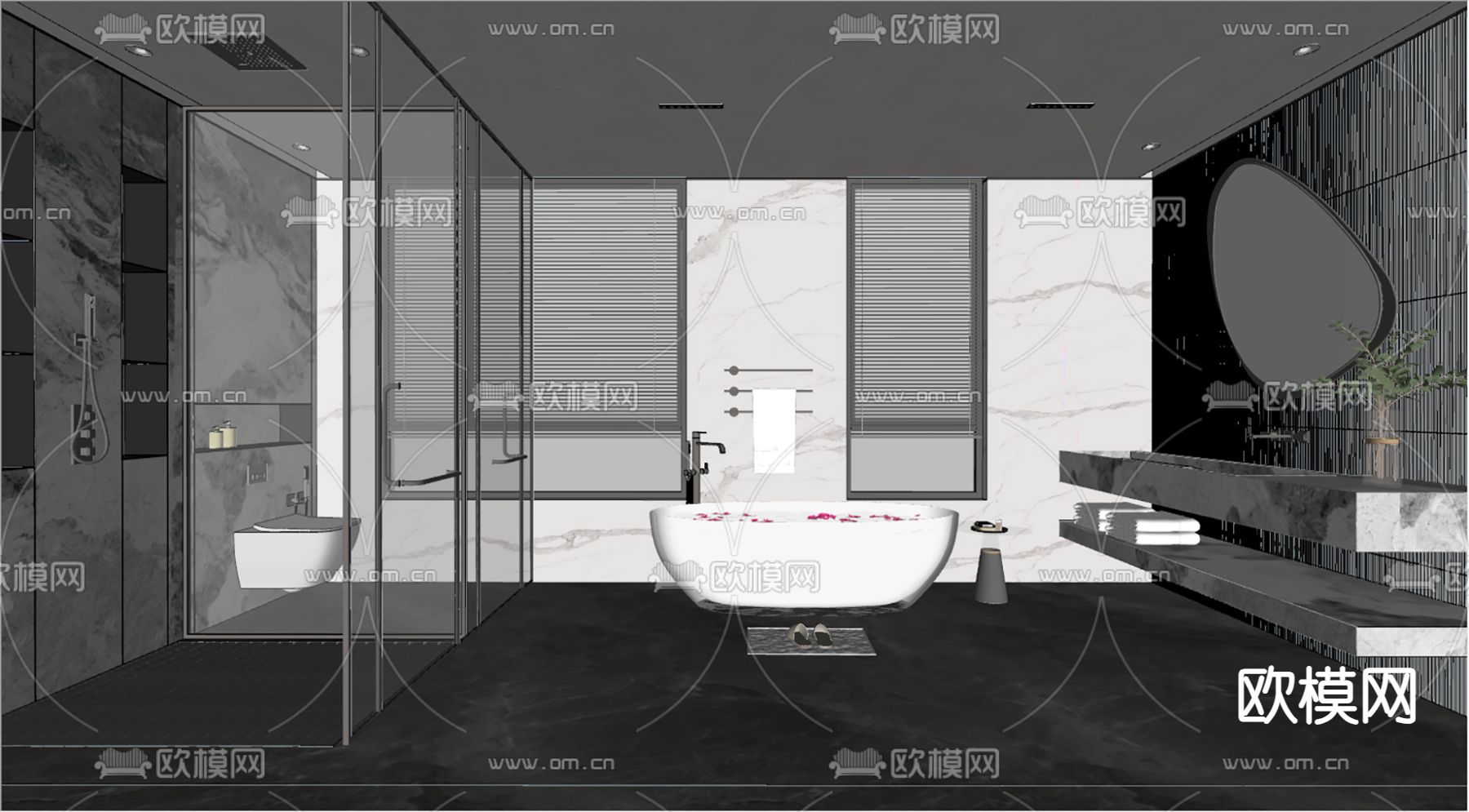 卫生间 浴室 洗手间su模型下载（渲染图2）