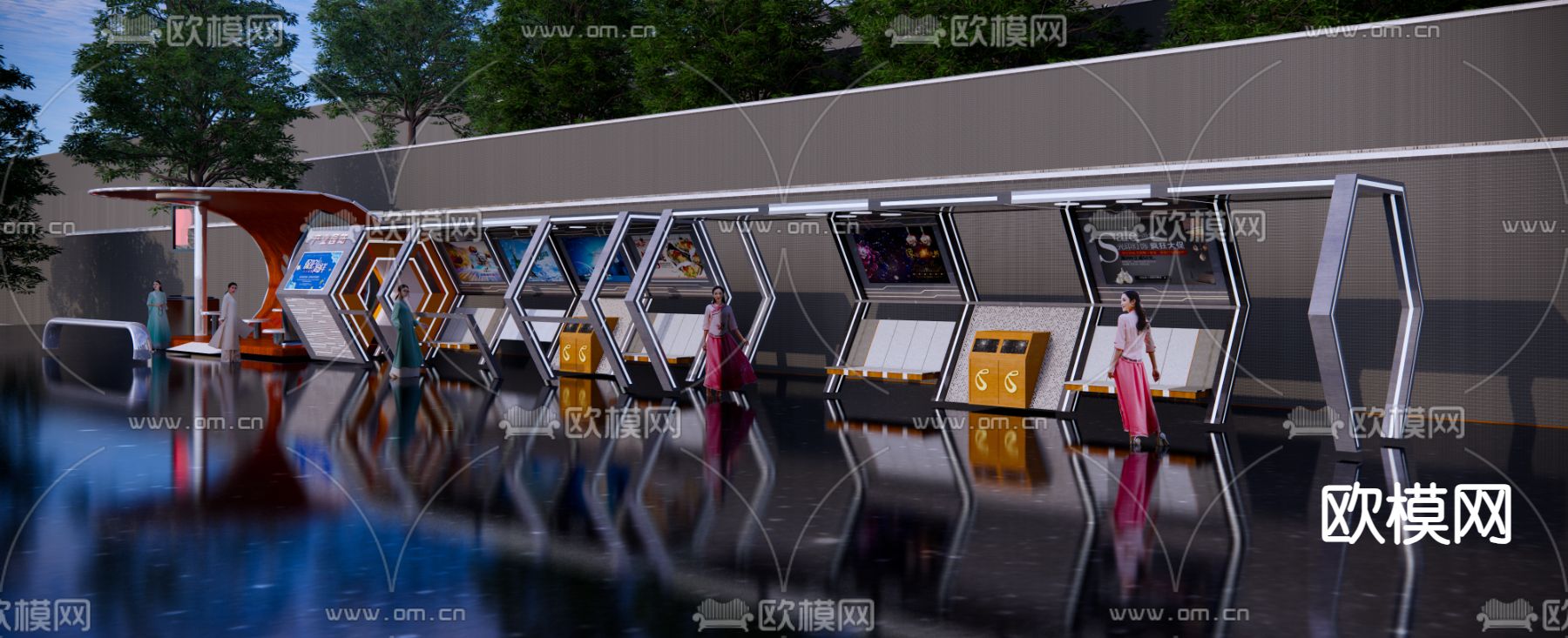 公交站台 候车亭su模型下载（渲染图2）