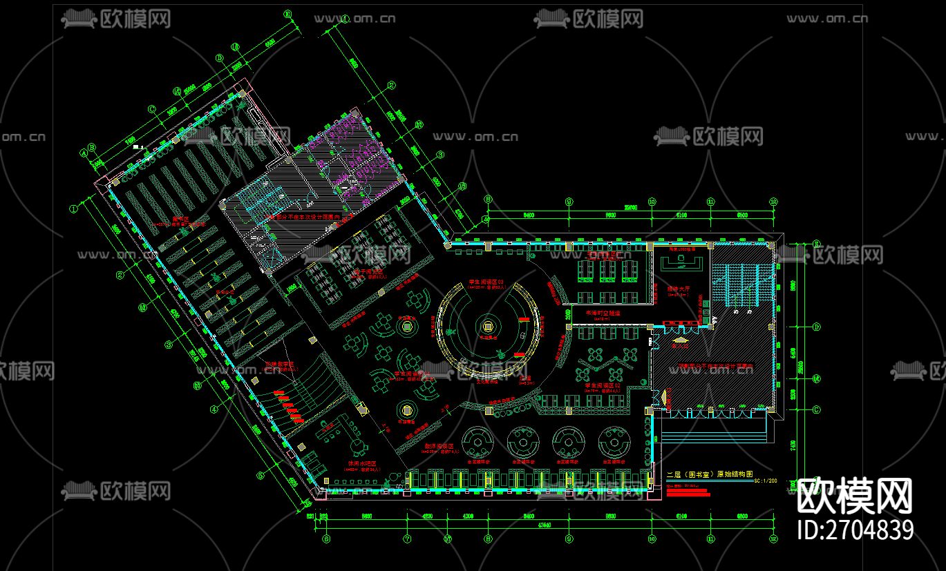 图书馆cad施工图下载（渲染图4）