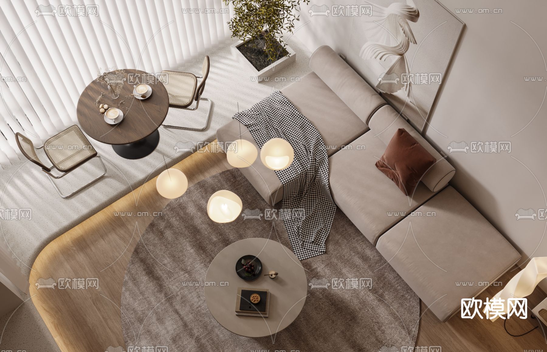 奶油风公寓3d模型下载（渲染图5）