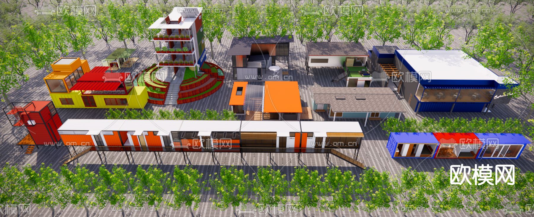 集装箱咖啡店 奶茶店su模型下载（渲染图1）