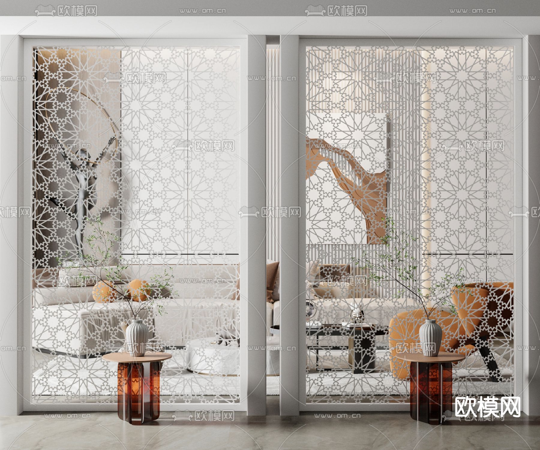 简欧镂空屏风su模型下载（渲染图1）
