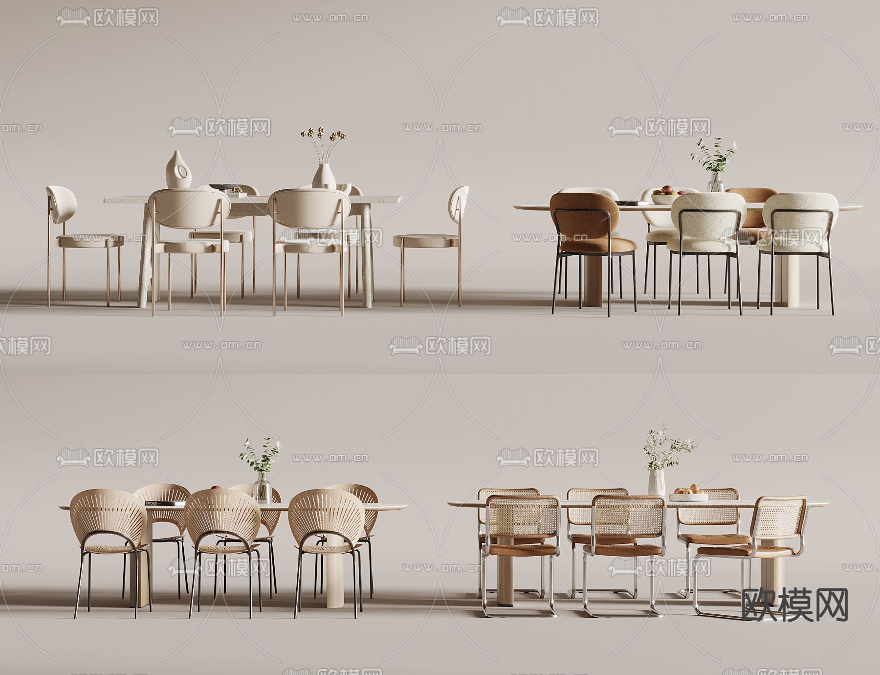 奶油风组合沙发su模型下载（渲染图1）