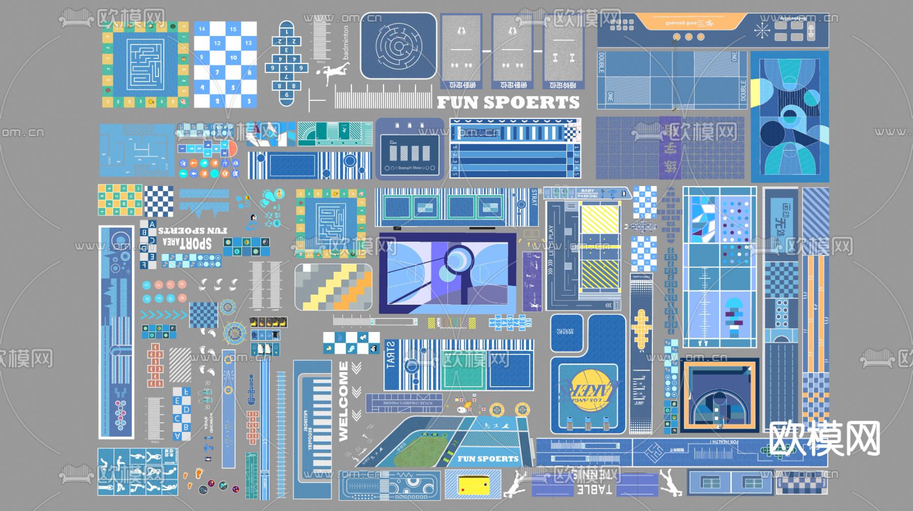 消防登高面 运动场地 跑道su模型下载（渲染图2）