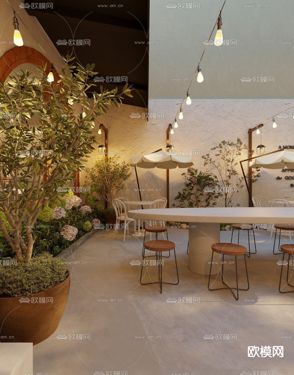 露台餐厅 网红餐厅3d模型下载（渲染图2）