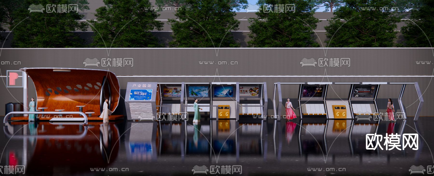 公交站台 候车亭su模型下载（渲染图1）