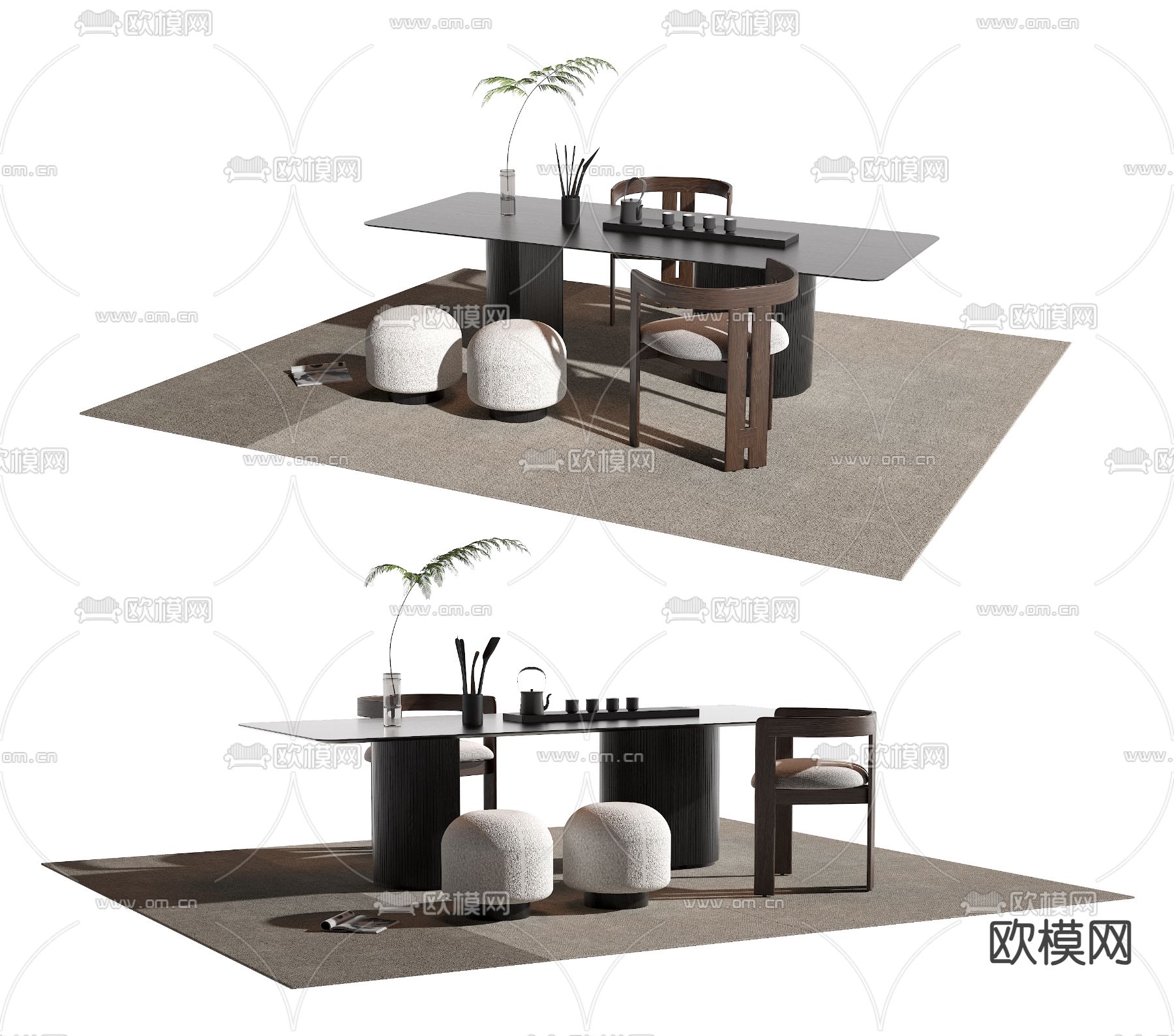 新中式茶桌 茶台3d模型下载