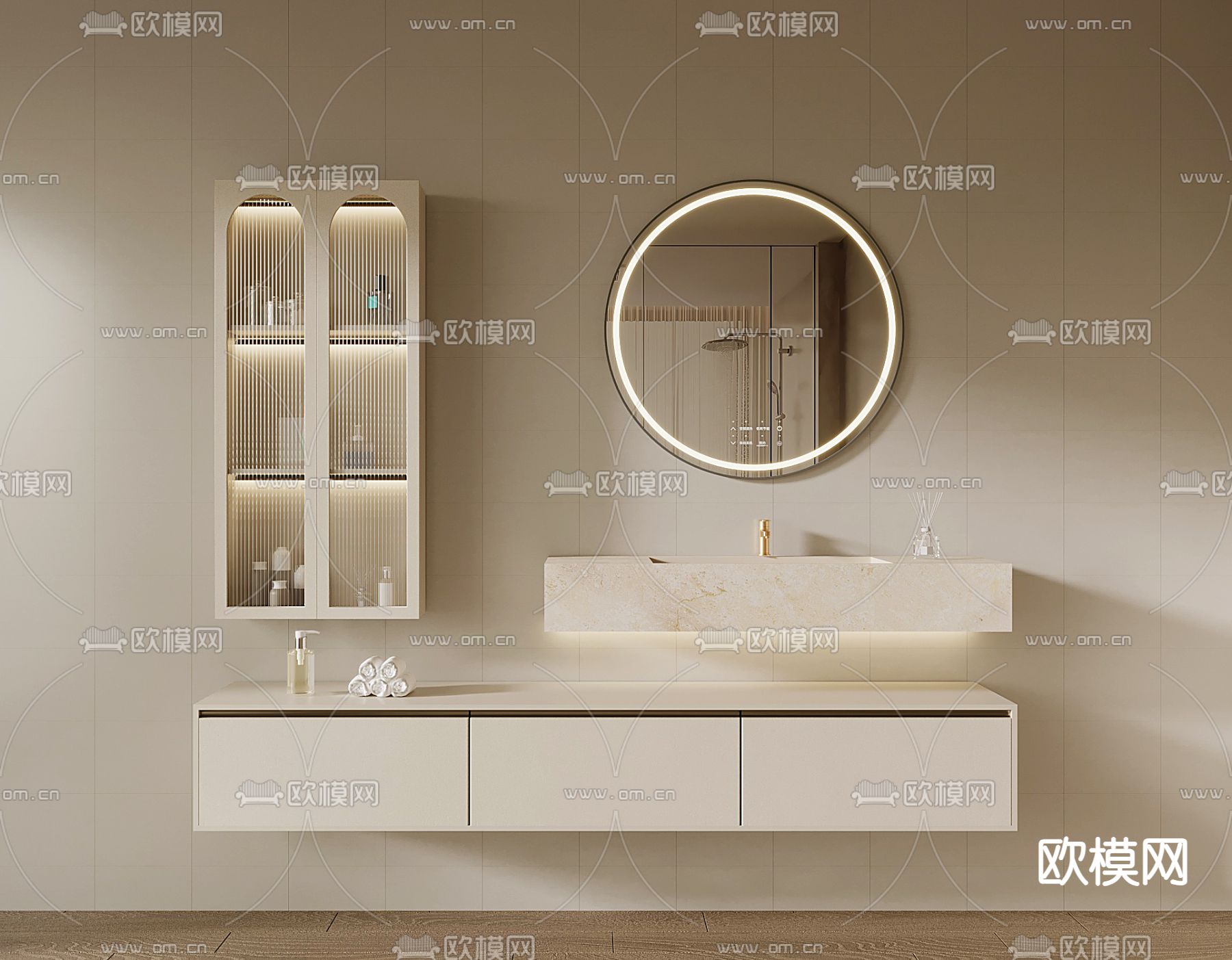 奶油风洗手台 浴室柜3d模型下载