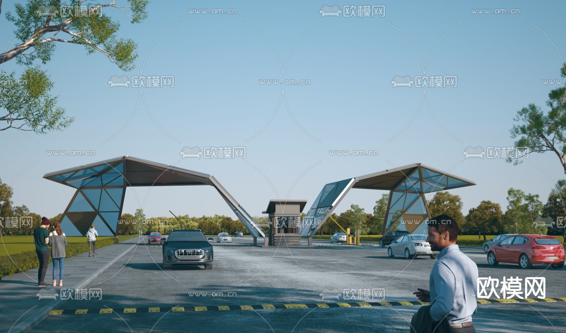 厂区大门 门卫 传达室3d模型下载_ID14148467_3dmax免费模型-欧模网