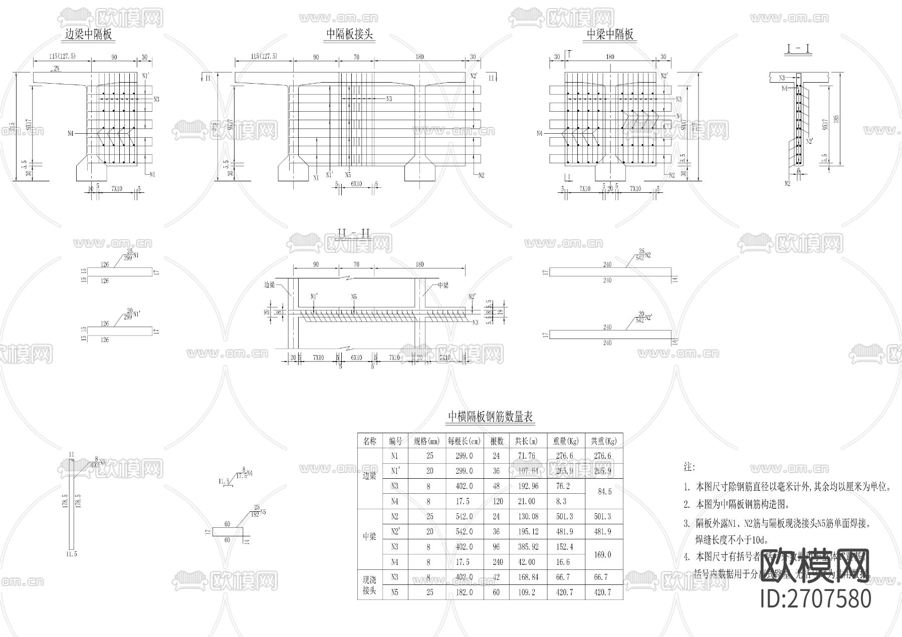 梁中横隔板钢筋构造图节点大样下载（渲染图2）
