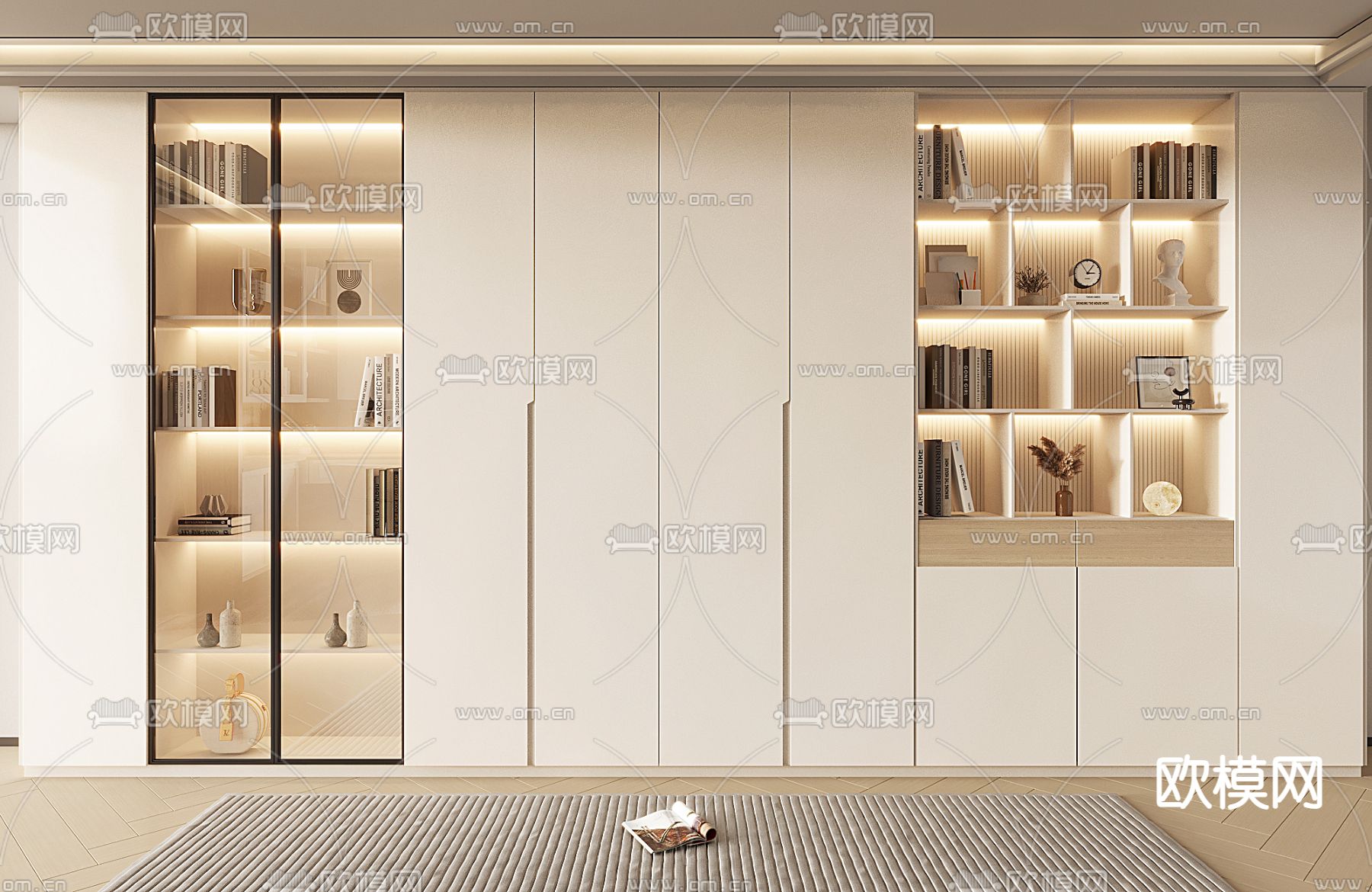 奶油风书柜 装饰柜3d模型下载