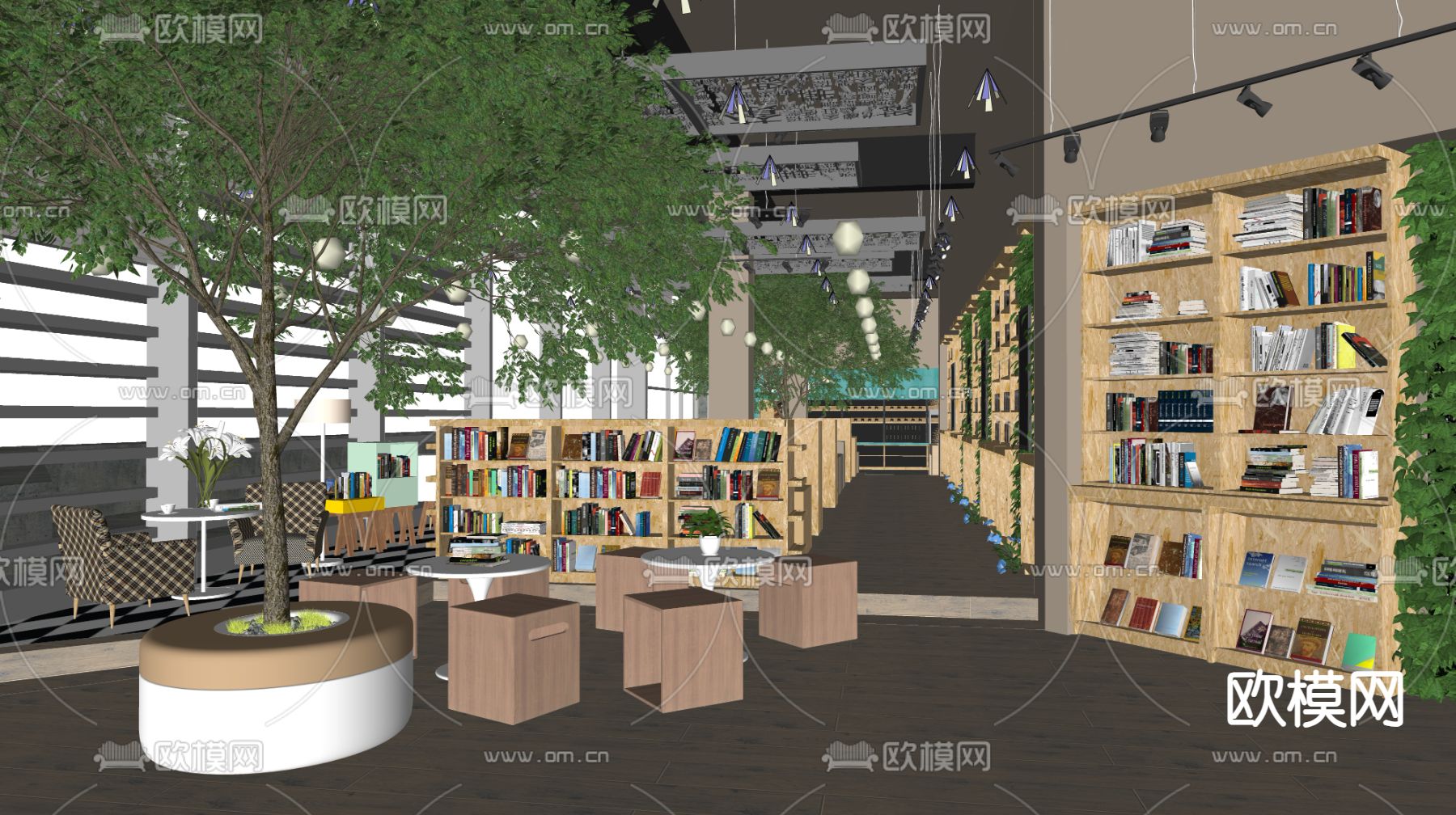 现代图书馆 书店su模型下载（渲染图2）