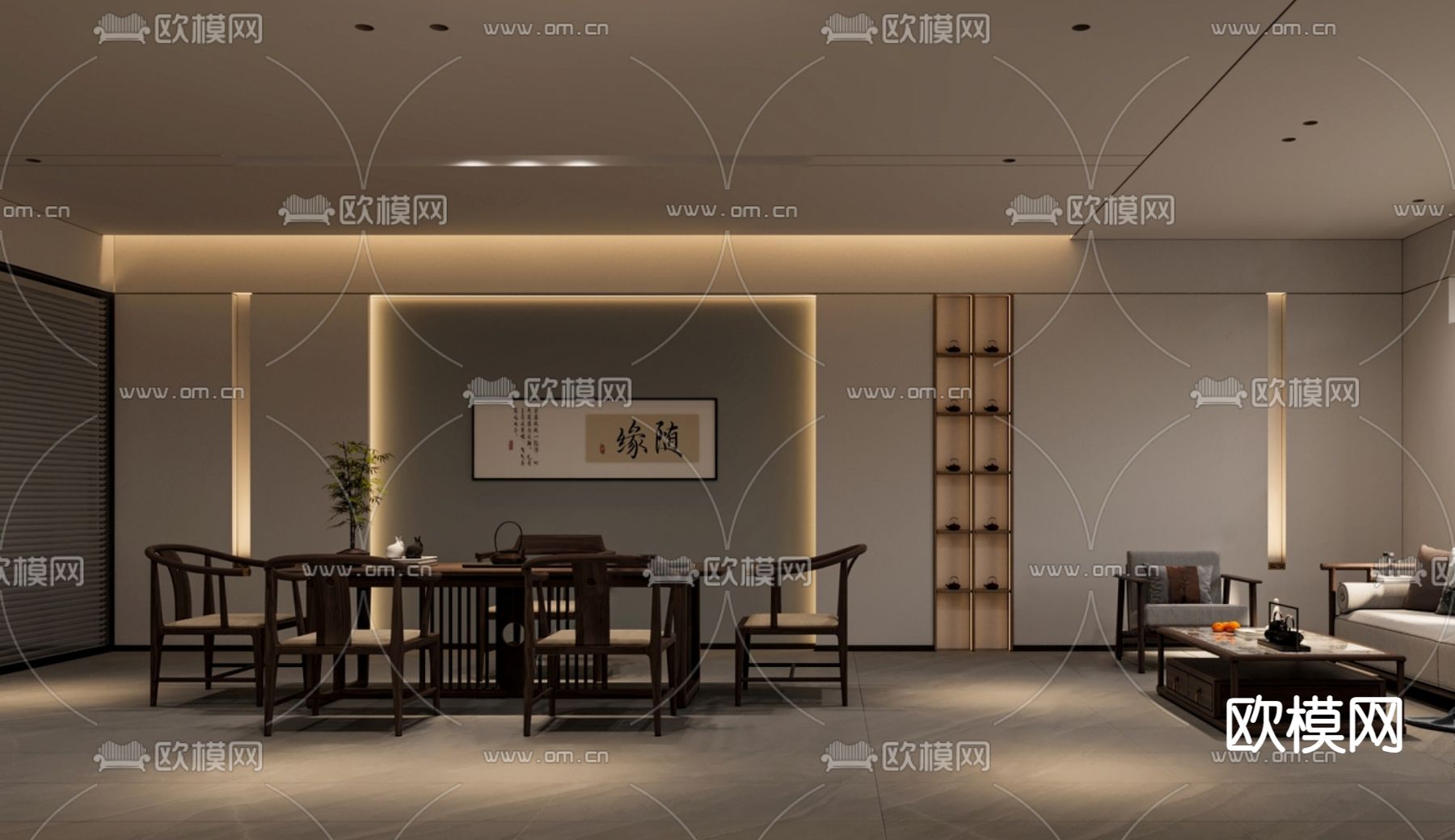 新中式茶馆su模型下载（渲染图1）