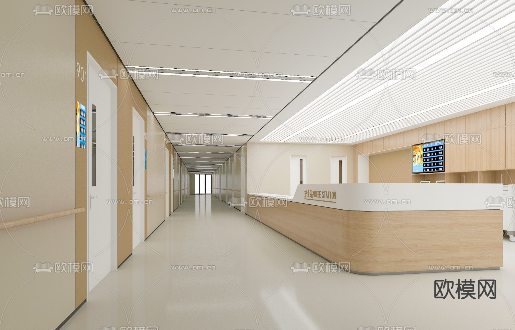 医院走廊 护士站su模型下载（渲染图1）