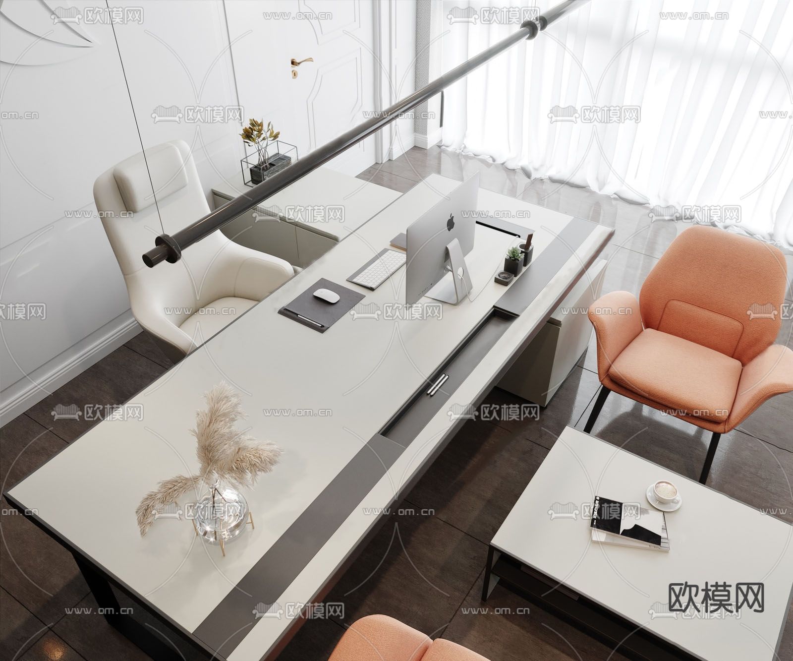 班台桌 老板桌 办公桌su模型下载（渲染图1）