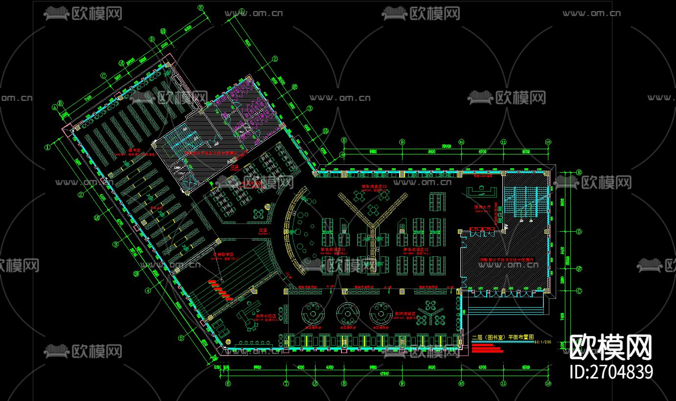 图书馆cad施工图下载（渲染图5）
