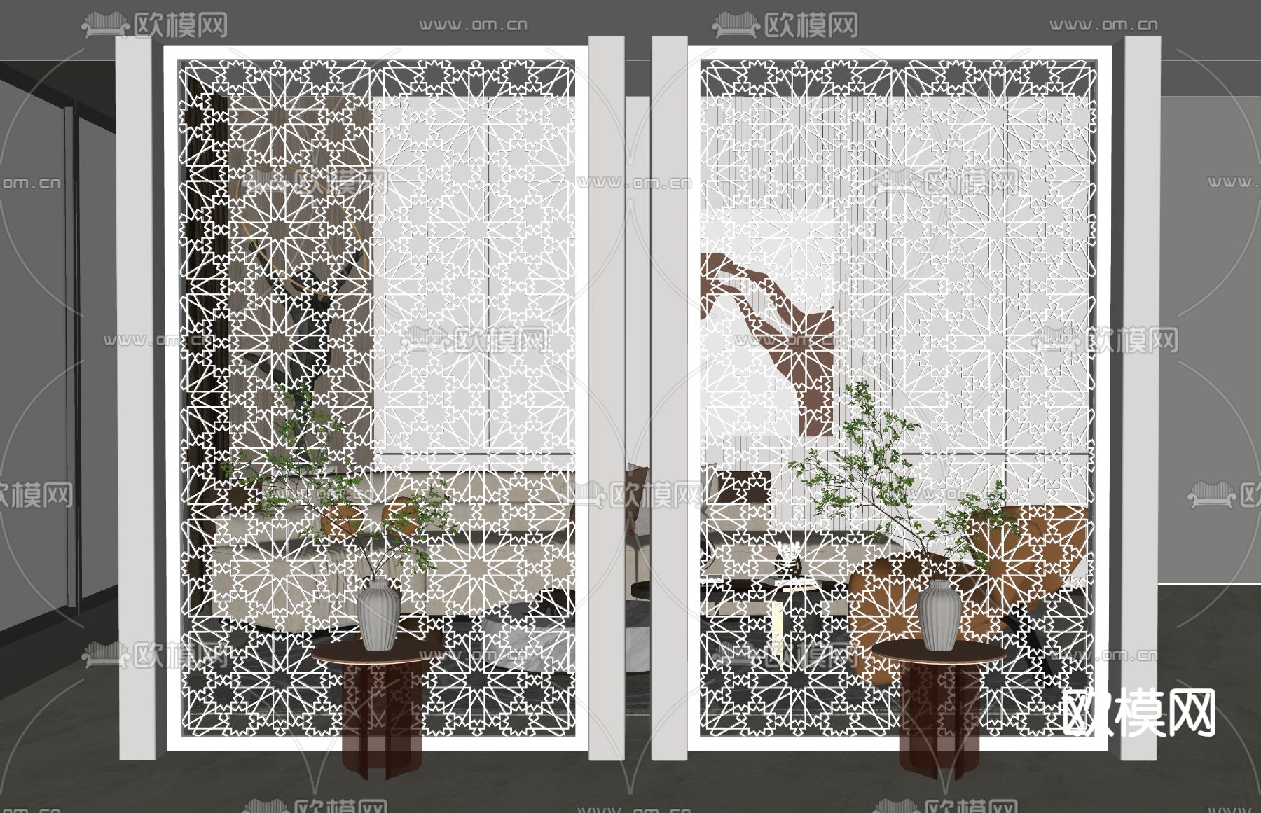 简欧镂空屏风su模型下载（渲染图2）