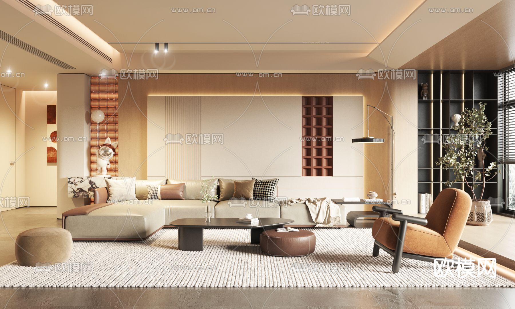 现代客厅3d模型下载