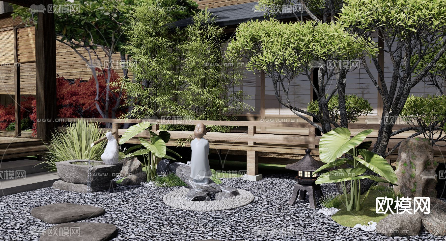 日式庭院景观su模型下载（渲染图2）