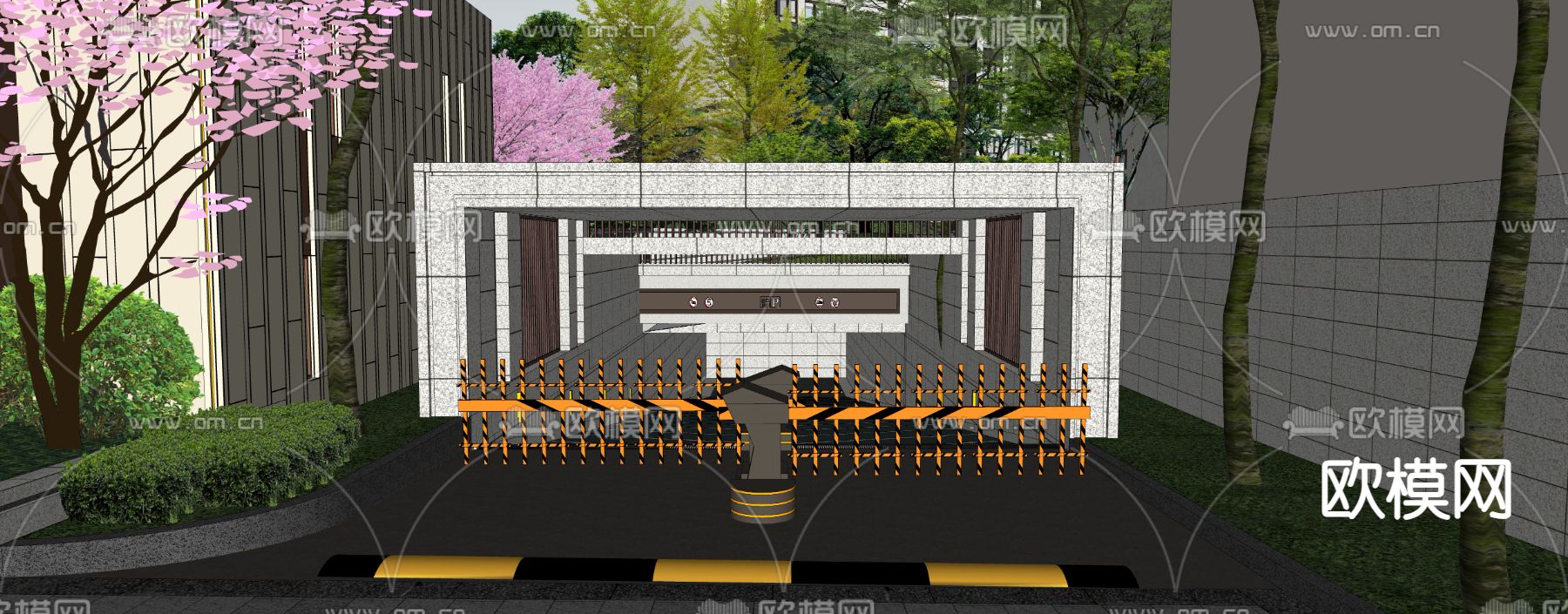 小区地库入口su模型下载（渲染图2）