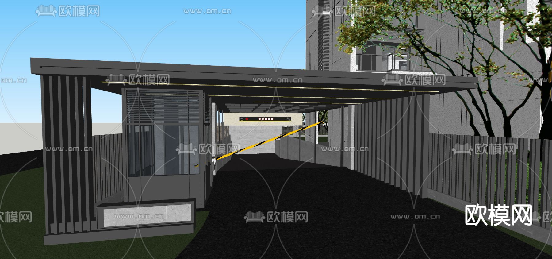 小区车库入口 地库入口su模型下载（渲染图3）