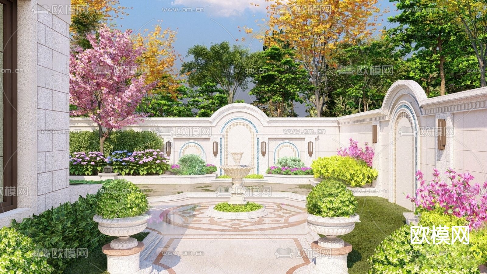 欧式别墅 庭院花园su模型下载（渲染图1）