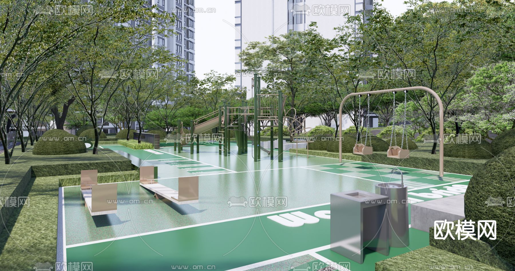 小区游乐场 儿童活动区su模型下载（渲染图2）