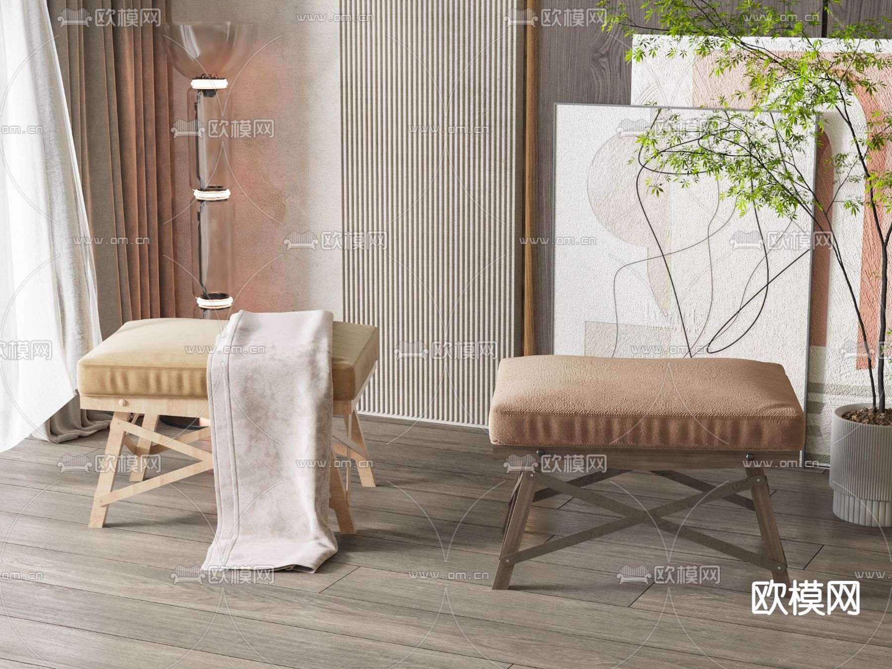 美式凳子 沙发凳3d模型下载