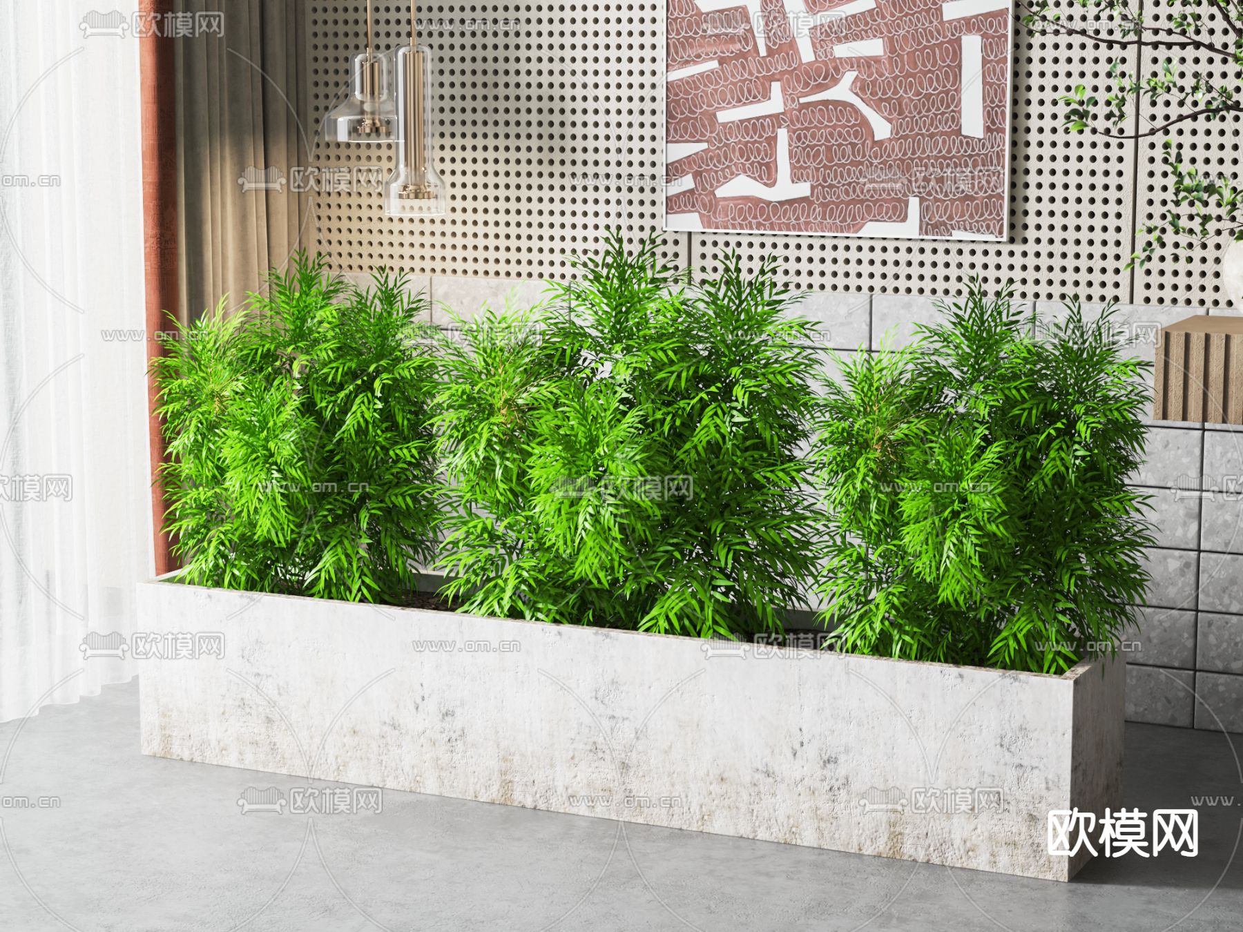 现代绿植花坛su模型下载（渲染图1）