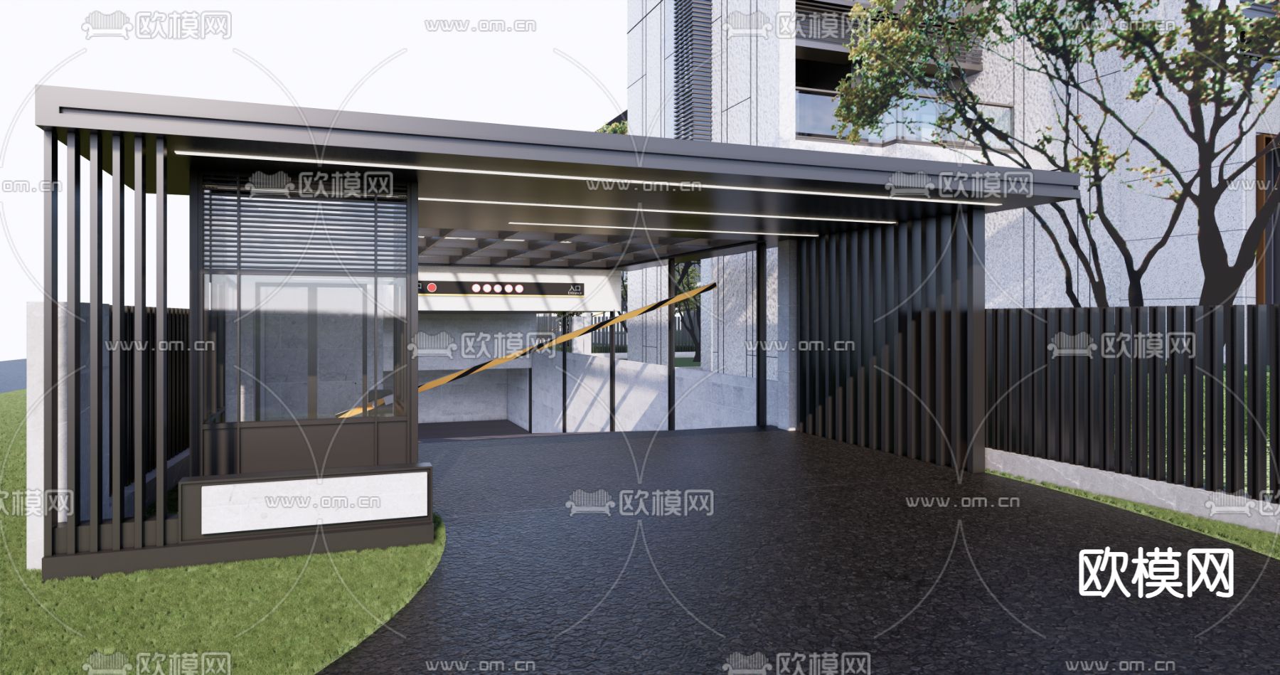 小区车库入口 地库入口su模型下载（渲染图2）
