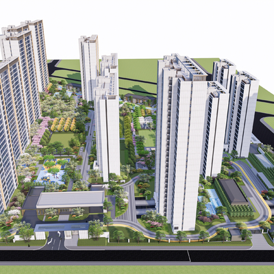  现代住宅小区鸟瞰su模型 