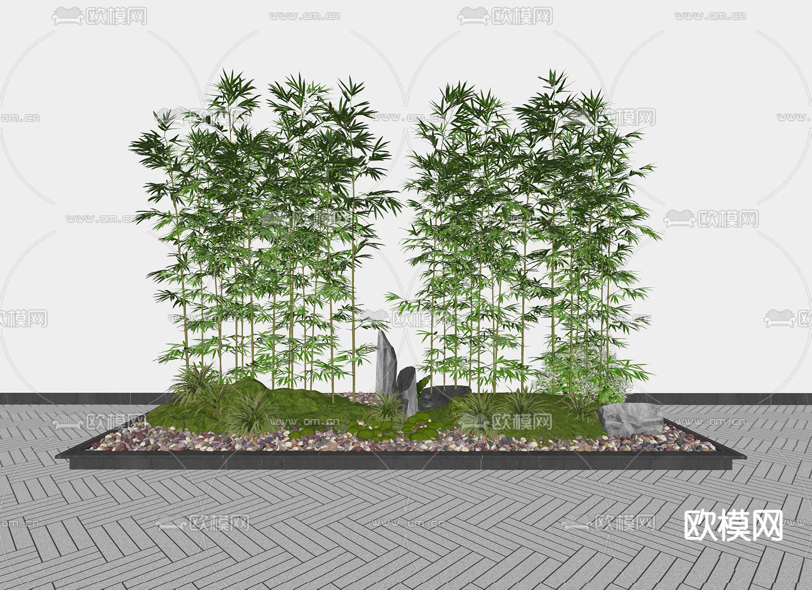 植物堆 竹子 苔石su模型下载（渲染图2）