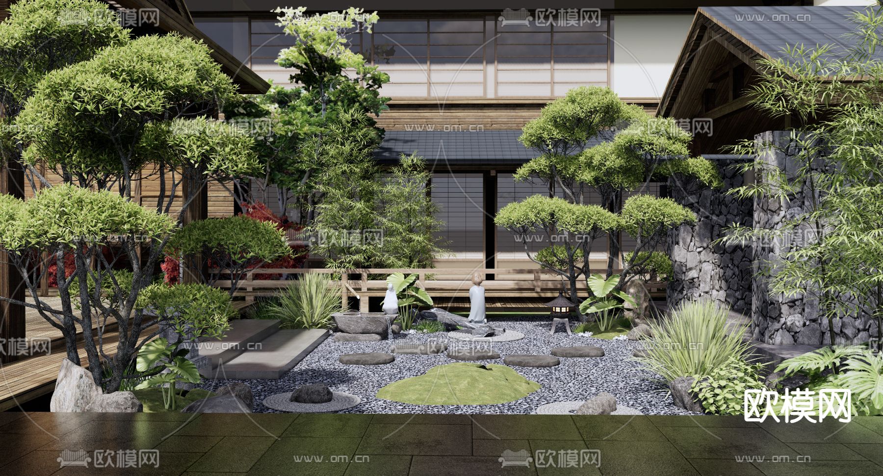 日式庭院景观su模型下载（渲染图1）