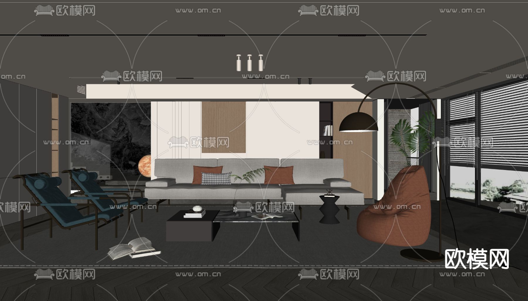 B&B Italia 组合沙发 客厅su模型下载（渲染图2）