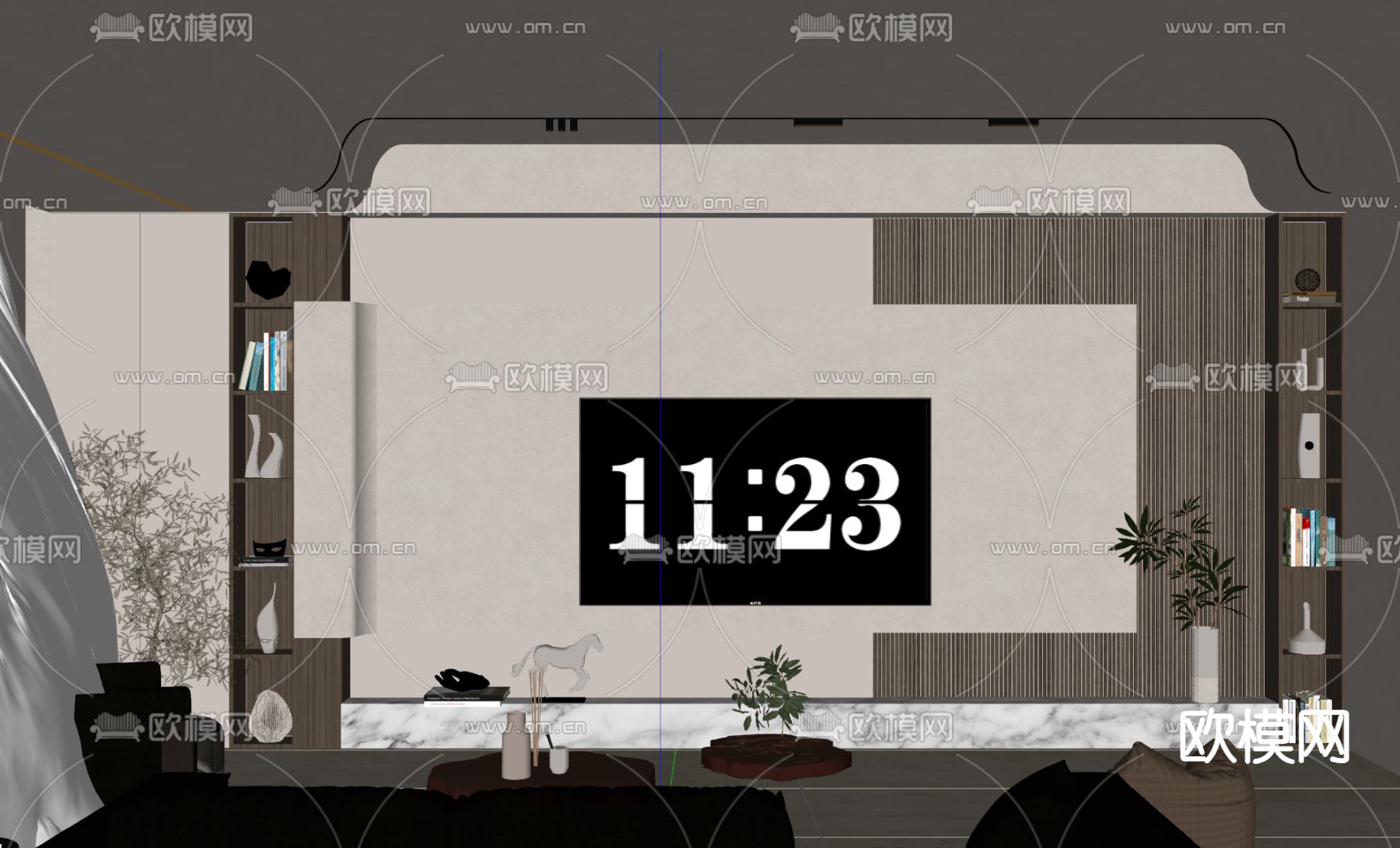 侘寂电视背景su模型下载（渲染图2）