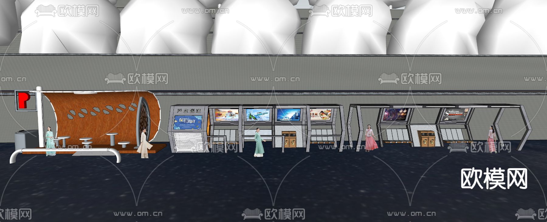 公交站台 候车亭su模型下载（渲染图3）
