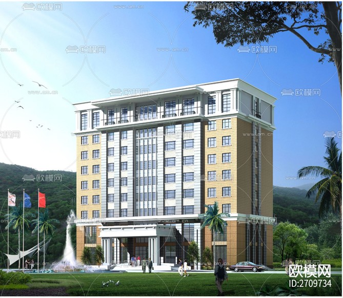 十層賓館全套建筑cad施工圖下載(渲染圖1)