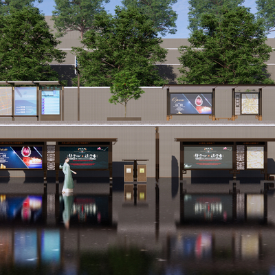  公交站台 候车亭 站牌su模型 