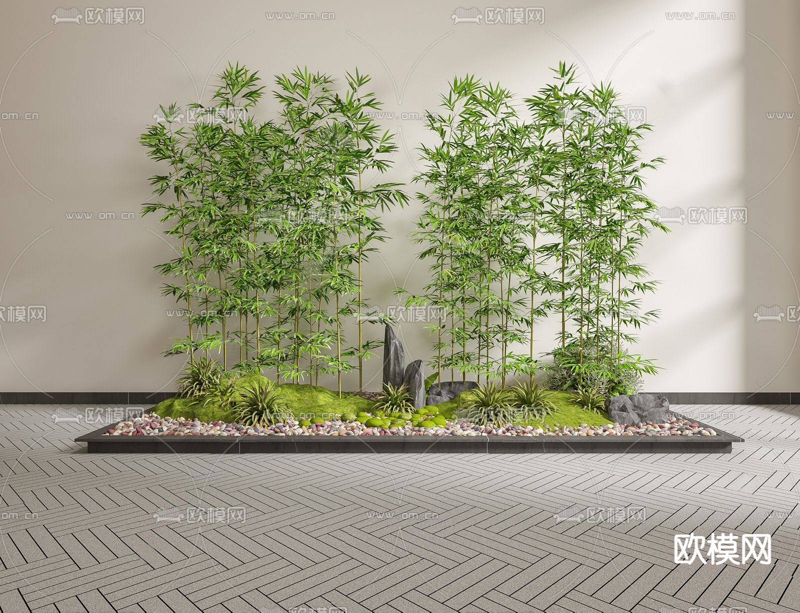 植物堆 竹子 苔石su模型下载（渲染图1）