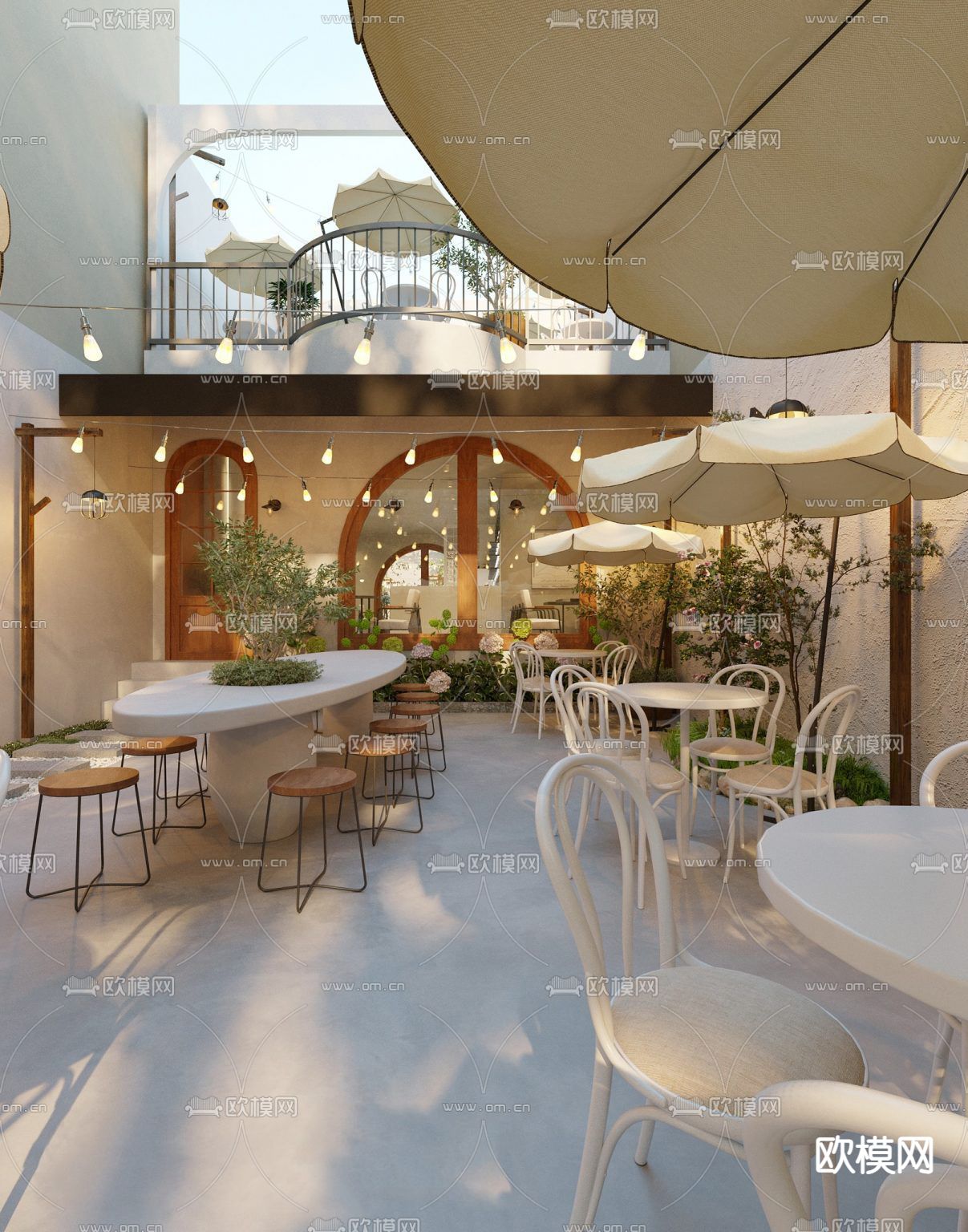 露台餐厅 网红餐厅3d模型下载（渲染图1）