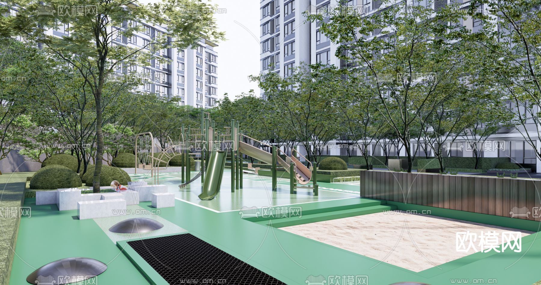 小区游乐场 儿童活动区su模型下载（渲染图1）