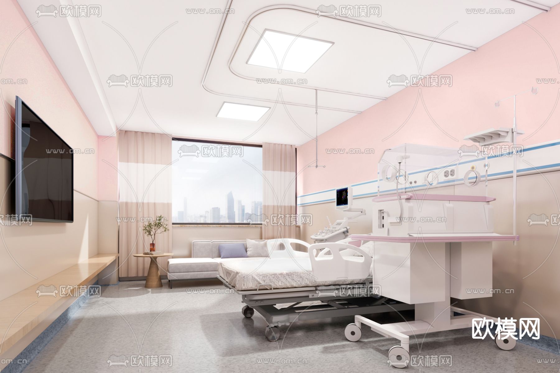 医院产房 电梯间3d模型下载（渲染图1）