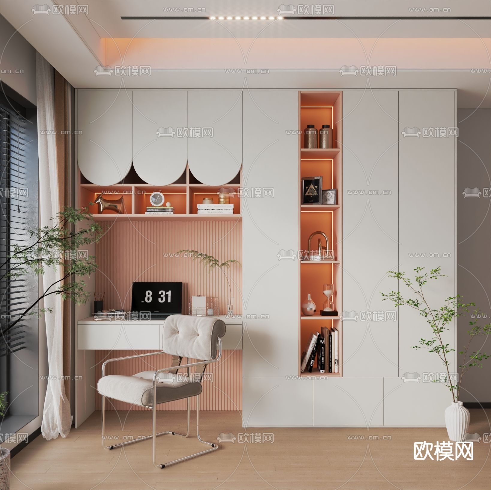 奶油风书桌 学习桌 写字台3d模型下载