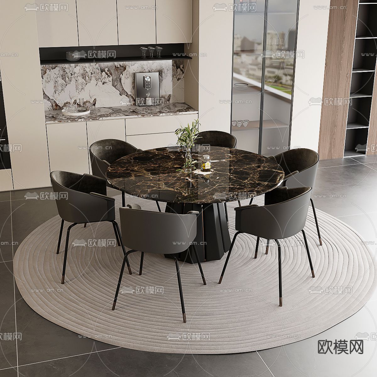 暗黑风餐桌椅3d模型下载