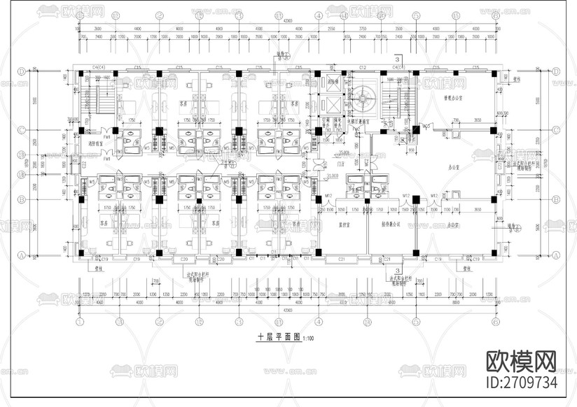 十層賓館全套建筑cad施工圖下載(渲染圖7)