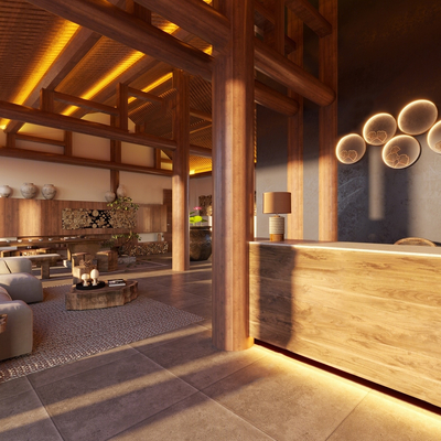  侘寂民宿大厅su模型 