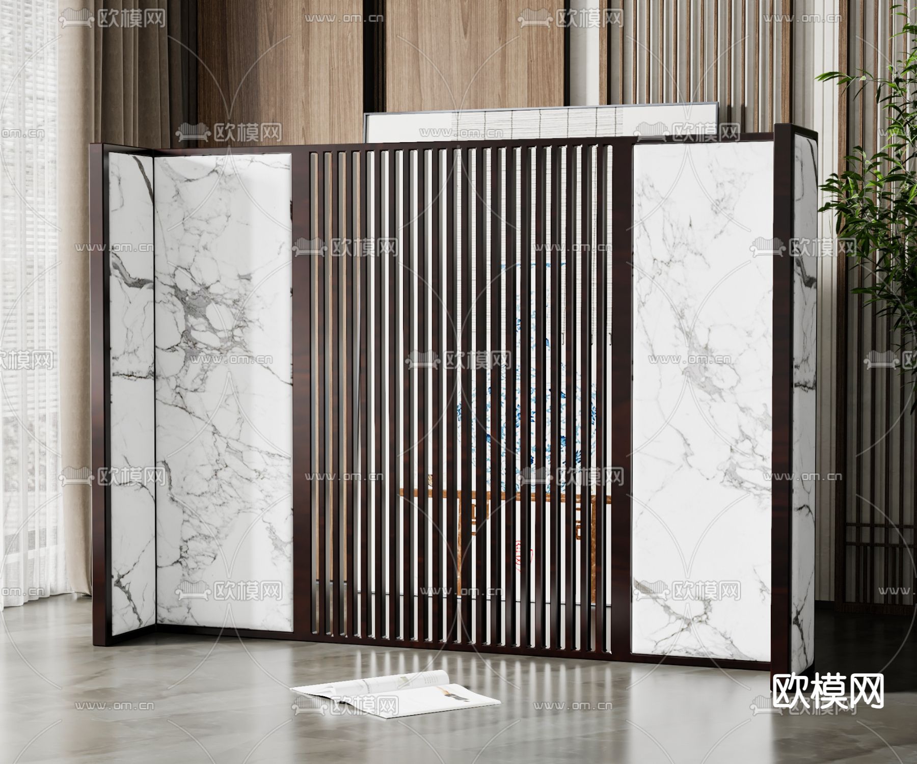 新中式屏风 隔断su模型下载（渲染图1）